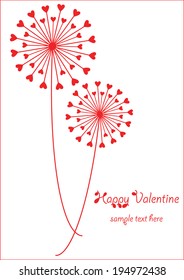 red dandelions with hearts isolated on white background