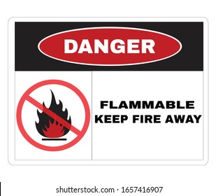 red danger board with message Flammable Keep fire Away, Accident Prevention sign, warning symbol, sign symbol background vector illustration.