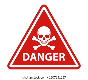 Red danger skull crossbones warning sign white frame