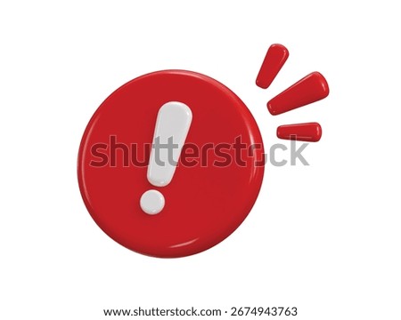 Red danger warning icon 3d render concept of alert, caution or emergency notification symbol, Danger hazard notification, Caution alert notice, circle warning reminder and emergency attention icon