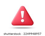 Red danger warning triangle 3d icon. Alert, caution or emergency notification symbol. Danger hazard notification. Caution alert notice, triangle warning reminder and emergency attention. Vector