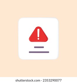 Red danger warning triangle 3d icon. Alert, caution or emergency notification symbol. Danger hazard notification. Caution alert notice, triangle warning reminder and emergency attention.