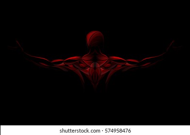red, dark, bodybuilder