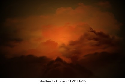 Red And Dark Cloud On Black Sky Background.