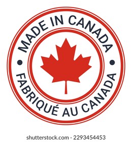 Red and Dark Grey Made In Canada stamp sticker vector illustration