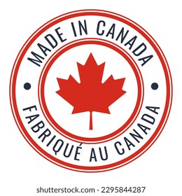 Ilustración vectorial de la pegatina de timbre roja y gris oscuro fabricada en Canadá
