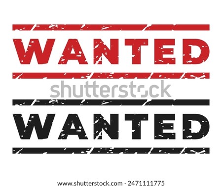 Red and Dark Grey Wanted isolated stamp, sticker, header with grunge vector illustration