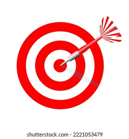 Red dart hit to center of dartboard. Dart Target Bullseye. Vector illustration