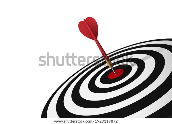 Red dart hit to center of dartboard. Arrow\
on bullseye in target. Business success, investment goal,\
opportunity challenge, aim strategy, achievement focus concept. 3d\
realistic vector\
illustration