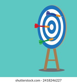 A red dart hit center of target, arrow darts aiming marketing and performance concept using, winner port motivation purpose, vector flat design editable shape and object copy space for text