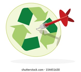 red dart hitting target with recycle sign 