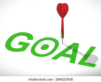 Red dart missing the target with goal text. Arrow out of bullseye. Business success, investment goals, marketing challenge, financial strategy, purpose achievement, focus ideas concept. 3d  vector