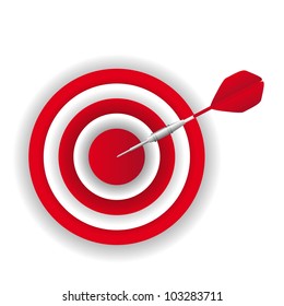 red dart over dartboard over white background. vector illustration