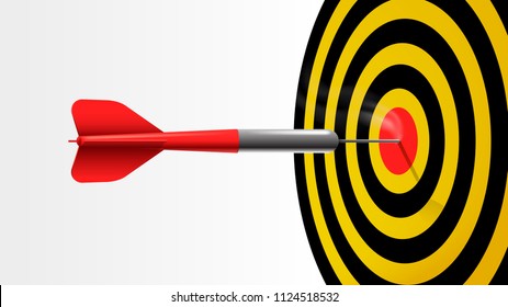 red dart stick on center of target board successful concept vector background