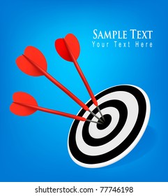 Red darts hitting a target. Success concept. Vector illustration