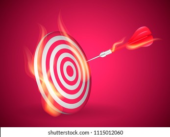 Red darts with red javelin in flame. Target concept. Vector illustration.