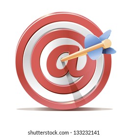 Red darts target aim and arrow. Successful shoot in email sign.  No transparency - only gradient.