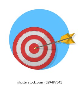 Red darts target aim. Successful shoot. Vector illustration