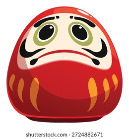 Muñeca roja daruma con cara triste que representa la cultura japonesa de perseverancia y fijación de objetivos