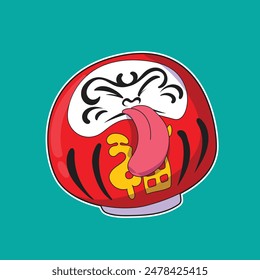 The red daruma jumped while sticking out its tongue. suitable for stickers and much more