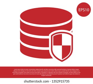 Red Database protection icon isolated on white background. Secure database icon. Vector Illustration