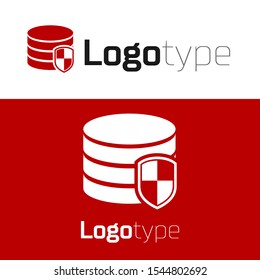 Red Database protection icon isolated on white background. Secure database icon. Logo design template element. Vector Illustration