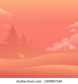 Red Dawn Sky Landscape Nature Background Flat Style Vector Illustration