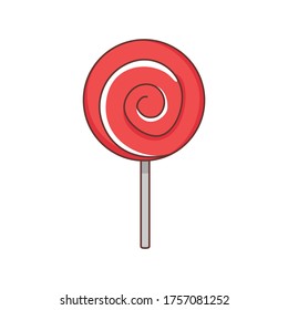red Valentine’s day Lollipop  isolate  on white background. Flat style object.simple design.