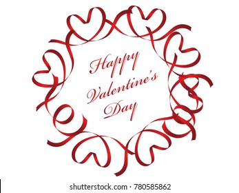 A red Valentine’s Day message frame with text space composed of many ribbons.