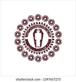 Red dead man in his coffin icon inside rubber grunge seal