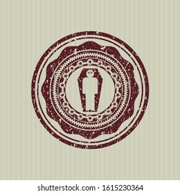 Red dead man in his coffin icon inside distressed rubber grunge texture seal