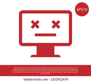 Red Dead monitor icon isolated on white background. 404 error like pc with dead emoji. Fatal error in pc system. Vector Illustration