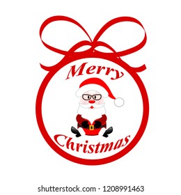 red decor christmas tree ball with Santa Claus and reindeers for your design, stock vector illustration