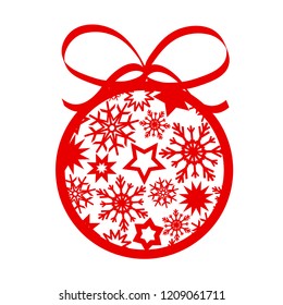 red decor christmas tree ball with stars ans snowflakes for your design, stock vector illustration