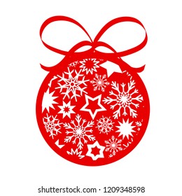 red decor christmas tree ball with stars ans snowflakes for your design, stock vector illustration