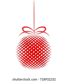 red decor christmas tree ball with strips for your design, stock vector illustration