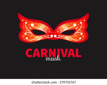 Red decorated carnival mask isolated. Vector illustration.