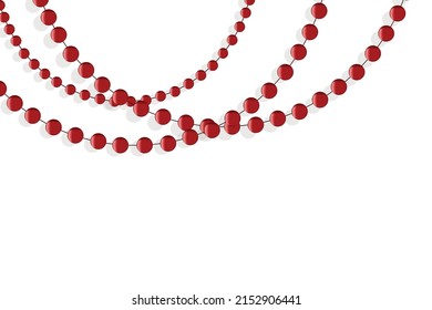 Red decoration beads on a string isolated over white background