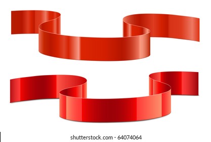 Red decoration ribbon with shadows and reflections