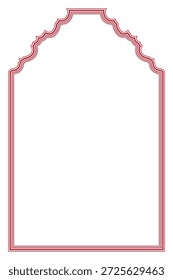 Quadro de arco decorativo vermelho vertical com linhas de contorno vintage. 36º