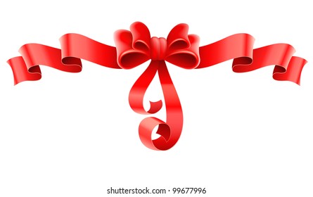 arco decorativo rojo con ilustración vectorial de cinta aislada en el fondo blanco EPS10. Objetos transparentes utilizados para dibujar sombras y luces