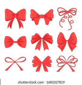 Red decorative bows icon isolated set collection. Vector flat graphic design isolated illustration