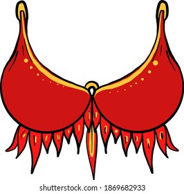 Red decorative bra, illustration, vector on white background.