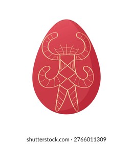 Red decorative easter egg with gold folk pattern ornament for spring holiday and festive design