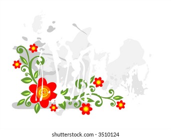 Red decorative flowers on a white background with spots.
