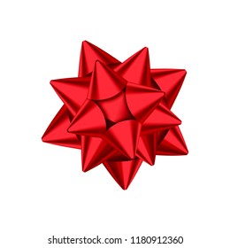 Red decorative gift bow isolated on white background. Christmas, New Year, birthday decoration. Vector holiday design element  for banner, greeting card, poster.