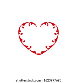 Red decorative heart on white background sign. Symbol linked, join, love, passion and wedding. Template for t shirt, apparel, card, poster, valentine day. Design element. Vector illustration