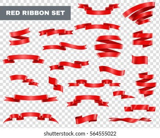 Red decorative ribbons transparent set flat isolated vector illustration