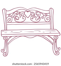 Red Decorative Romantic Bench Illustration