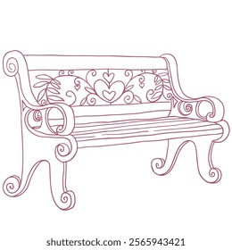 Red Decorative Romantic Bench Illustration